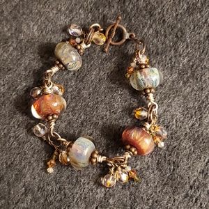 Handmade Lampwork Bracelet 7-7.5in. Toggle clasp copper wiring